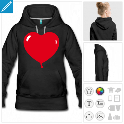 hoodie femme coeur ballon  imprimer en ligne