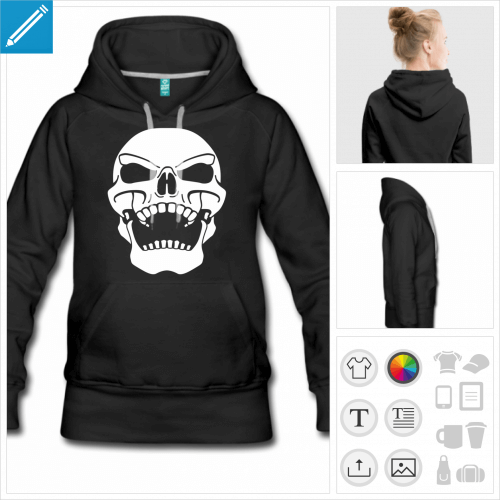 hoodie femme tte de mort personnalisable, impression  l'unit