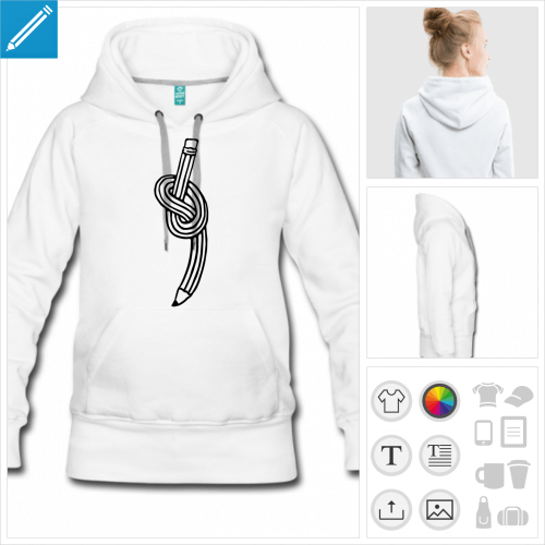 hoodie femme crayon noeud  personnaliser en ligne