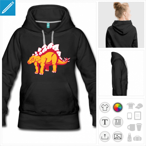 hoodie noir dinosaure  personnaliser, impression unique