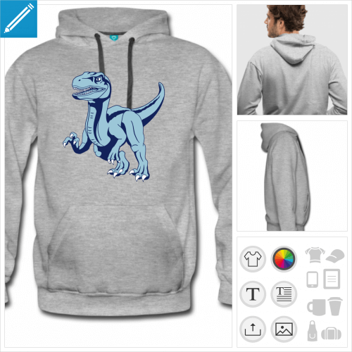 sweat-shirt homme dinosaure vlociraptor  imprimer en ligne