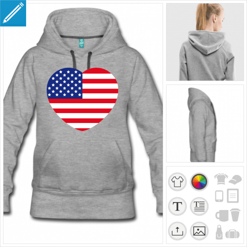 hoodie femme I love usa  crer en ligne