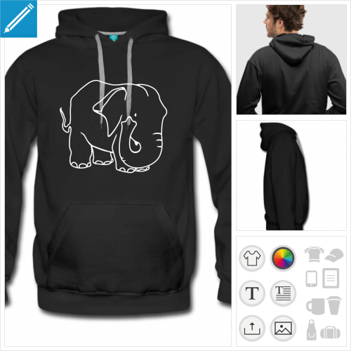 hoodie noir lphant  personnaliser et imprimer en ligne