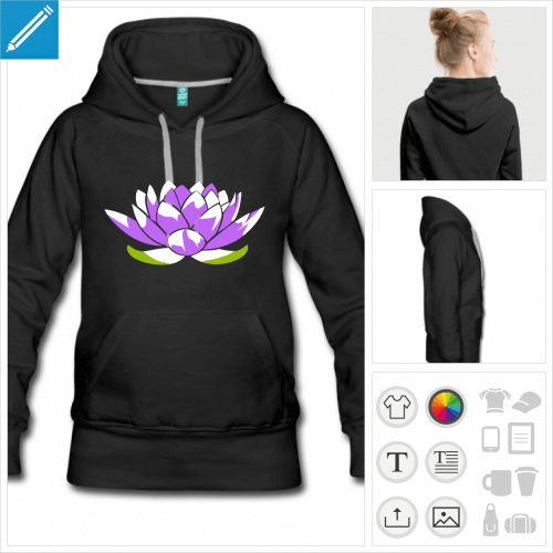 hoodie bleu marine lotus  personnaliser et imprimer en ligne