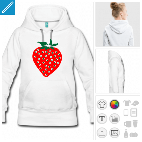 hoodie noir fraise  imprimer en ligne