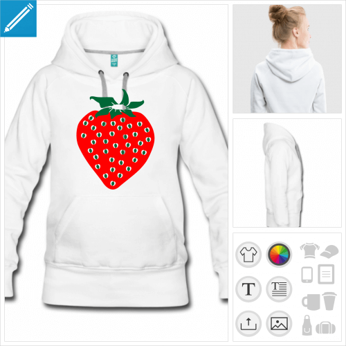 hoodie femme fraise personnalisable, impression  l'unit