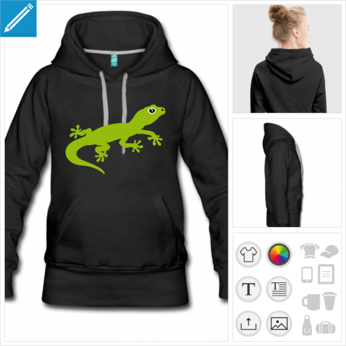 hoodie gecko personnalisable, impression  l'unit