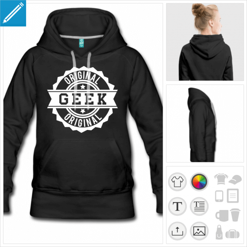 hoodie noir geek vintage  personnaliser et imprimer en ligne