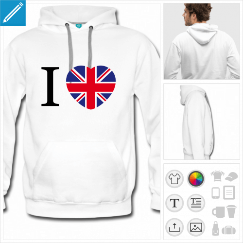 hoodie homme Angleterre  personnaliser