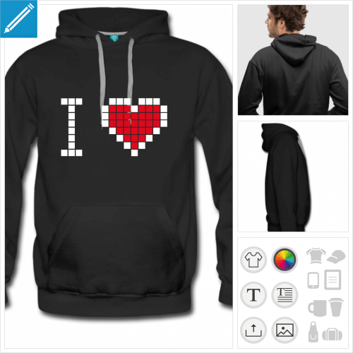 sweat homme i love pixels  personnaliser