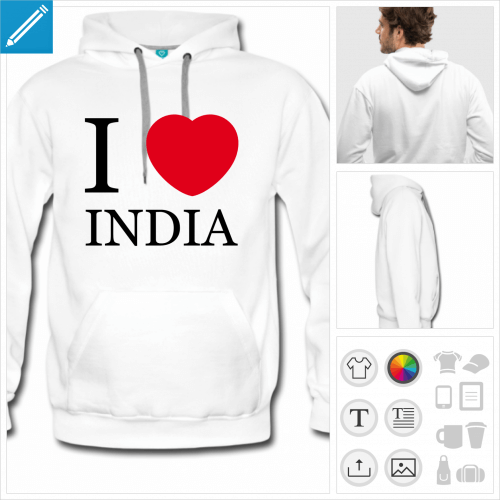 sweat homme I love India  personnaliser en ligne