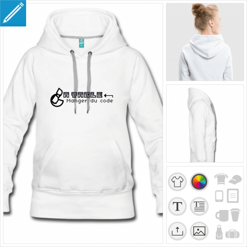 hoodie blanc codeur  personnaliser, impression unique