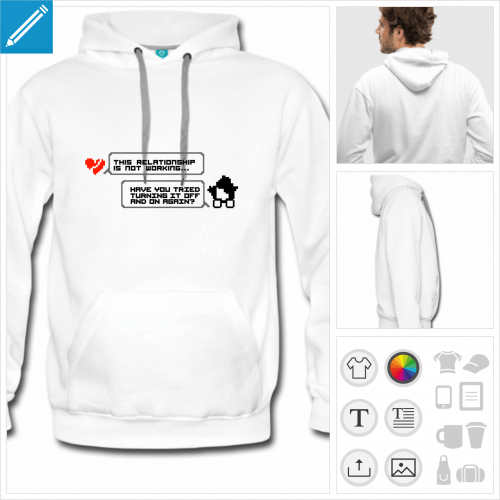 hoodie blanc citation nerd  personnaliser et imprimer en ligne