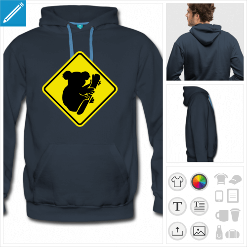 hoodie homme koala  personnaliser, impression unique