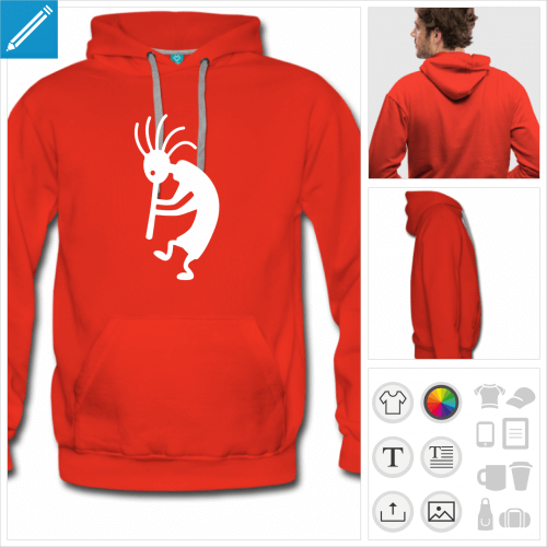 sweat  capuche kokopelli  personnaliser et imprimer en ligne