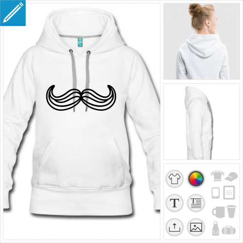 hoodie blanc moustache traits  crer en ligne