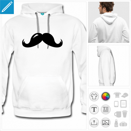 hoodie blanc moustache humour  crer soi-mme