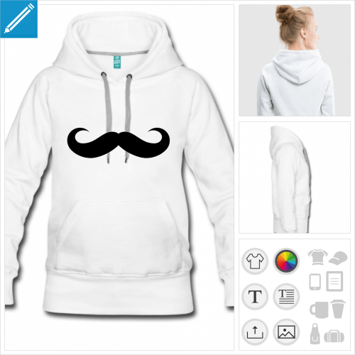 sweat capuche femme moustache  personnaliser et imprimer en ligne