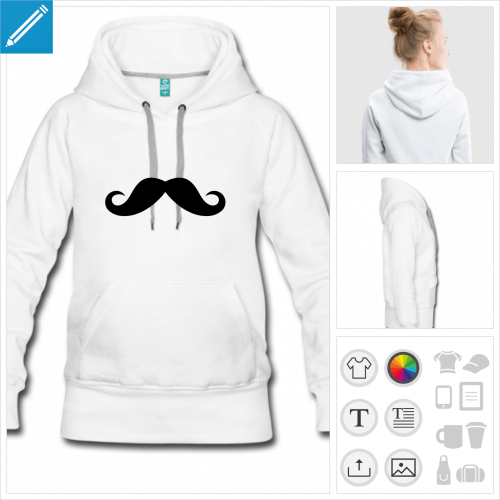 sweat-shirt gris moustache  personnaliser et imprimer en ligne