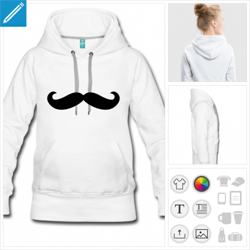 hoodie pour femme moustache rigolote personnalisable