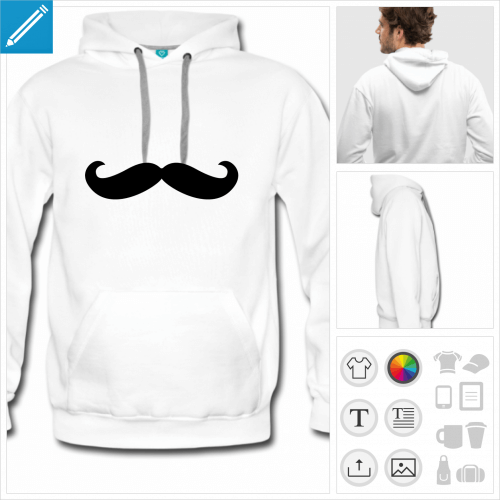 hoodie homme moustachu  imprimer en ligne