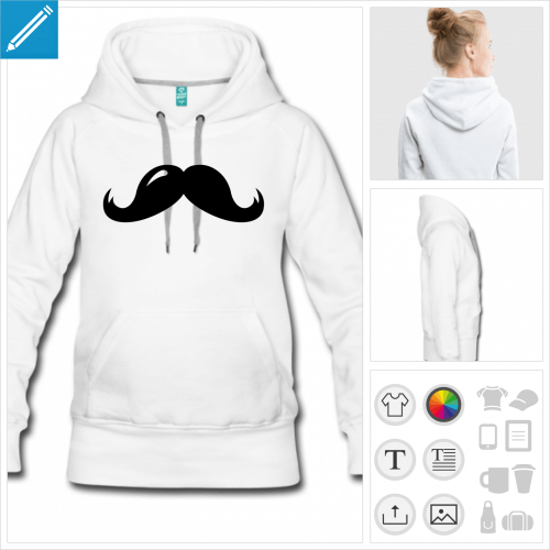 sweat capuche femme moustache rigolote personnalisable