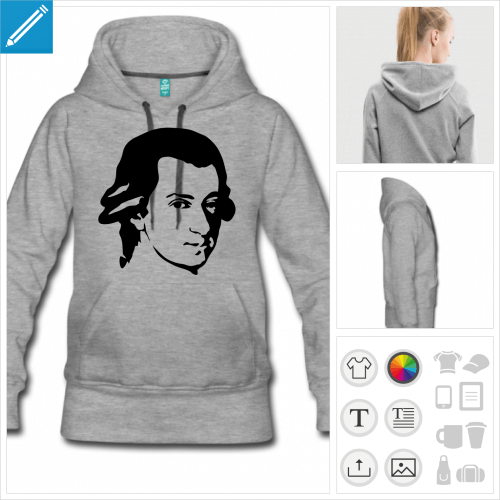 sweat-shirt gris mozart personnalisable, impression  l'unit