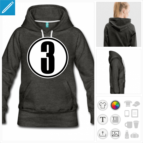 hoodie noir Numro 3  personnaliser