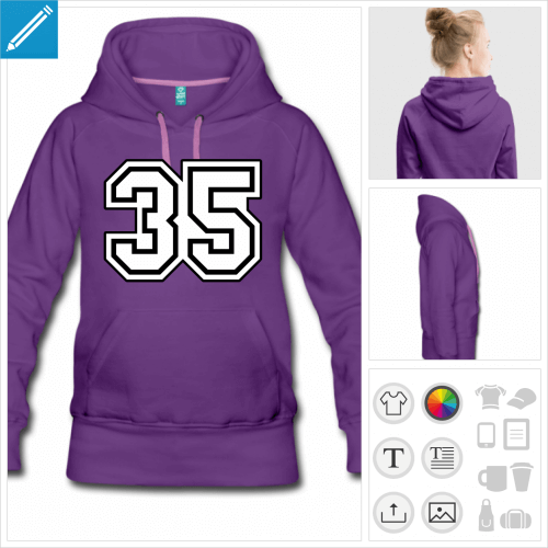 hoodie femme Nombre 35  personnaliser et imprimer en ligne