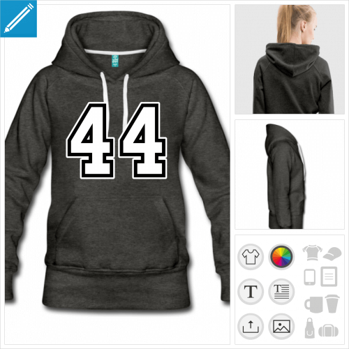 hoodie noir 44 personnalisable