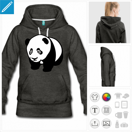 hoodie noir panda kawaii  personnaliser