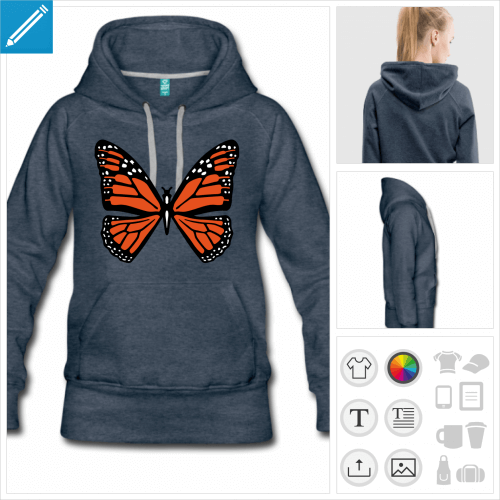 sweat  capuche femme papillon orange  crer en ligne