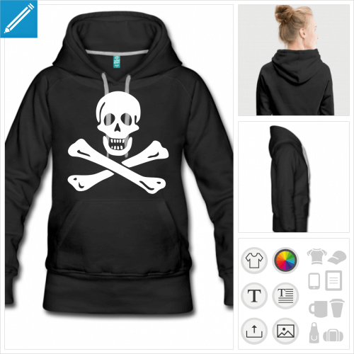 hoodie noir pirate  personnaliser, impression unique