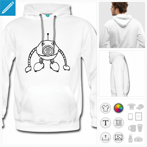 sweat  capuche robot mignon  personnaliser et imprimer en ligne