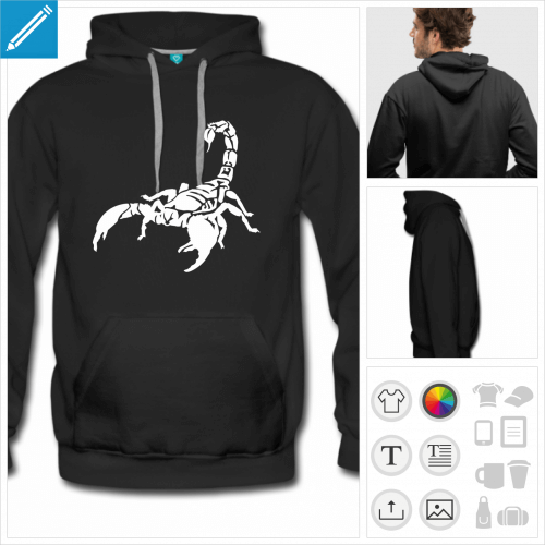 hoodie noir scorpion  personnaliser en ligne