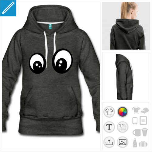 hoodie noir smiley yeux  personnaliser et imprimer en ligne