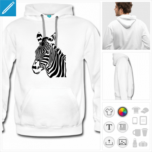 hoodie blanc zbre rayures personnalisable