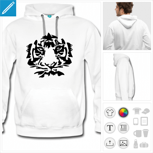 sweat  capuche tigre  personnaliser, impression unique