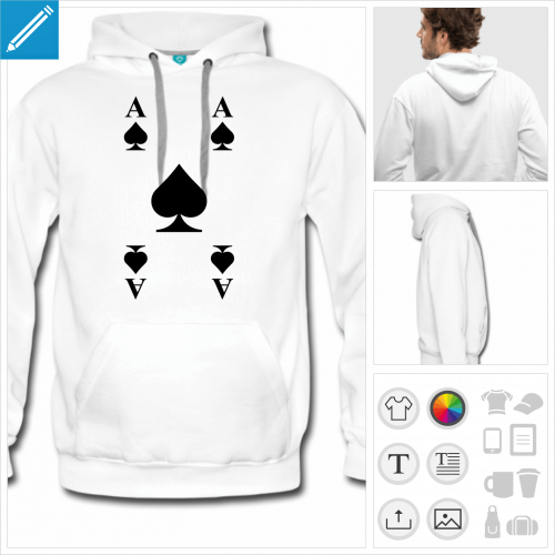 hoodie blanc cartes de jeu  personnaliser en ligne