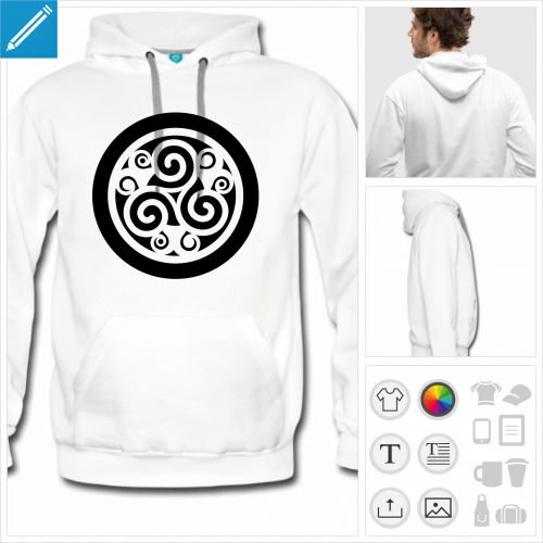 hoodie blanc celte  personnaliser en ligne