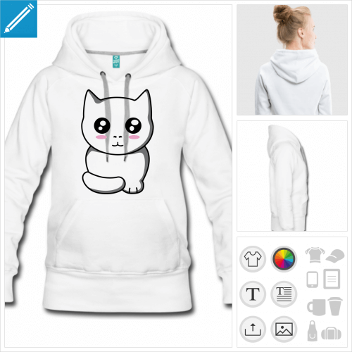 hoodie femme chaton kawaii  personnaliser et imprimer en ligne