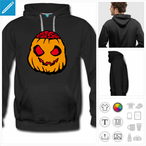 hoodie noir citrouille halloween  imprimer en ligne