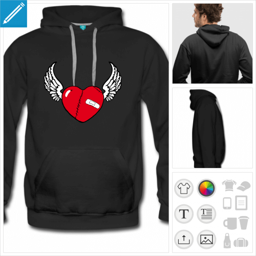 sweat  capuche coeur ailes  personnaliser en ligne