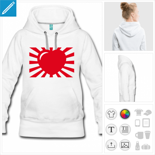 sweat  capuche coeur manga personnalisable