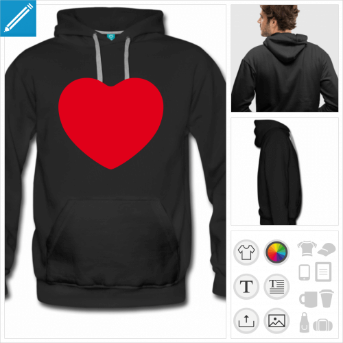 hoodie noir I love  imprimer en ligne