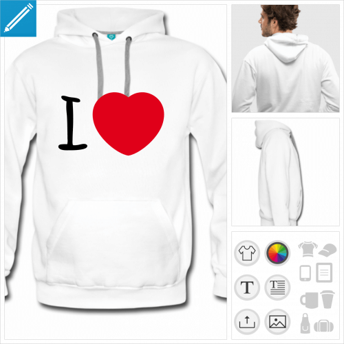 sweat homme I love coeur  personnaliser en ligne