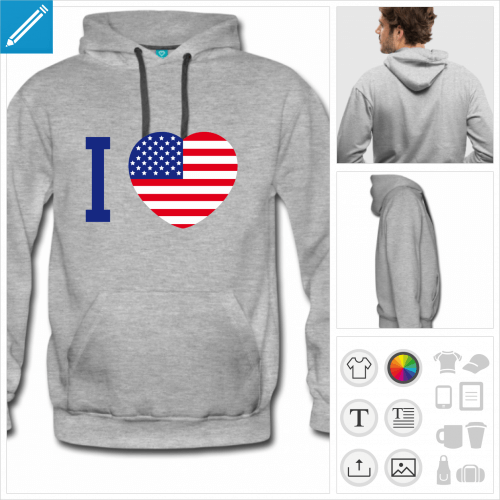 sweat  capuche usa  personnaliser