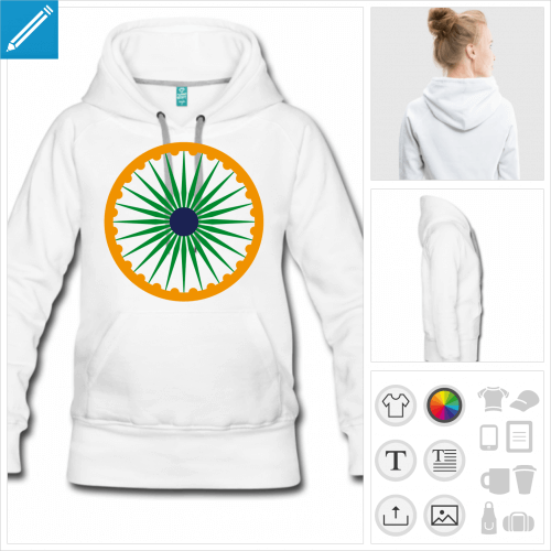 sweat  capuche drapeau indien personnalisable