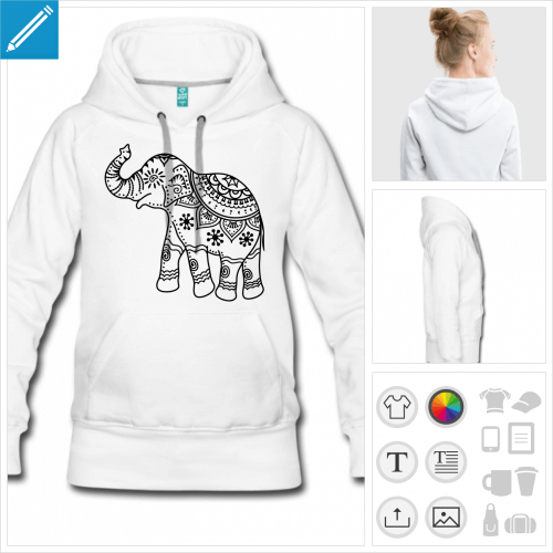 hoodie femme lphant indien  personnaliser et imprimer en ligne