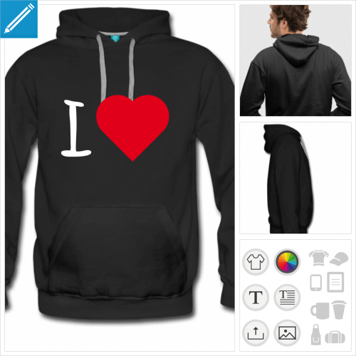 sweat homme I love coeur  personnaliser, impression unique